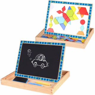 Žaislinė medinė dvipusė magnetinė piešimo lenta su dėlione vaikams | Tooky TKF027